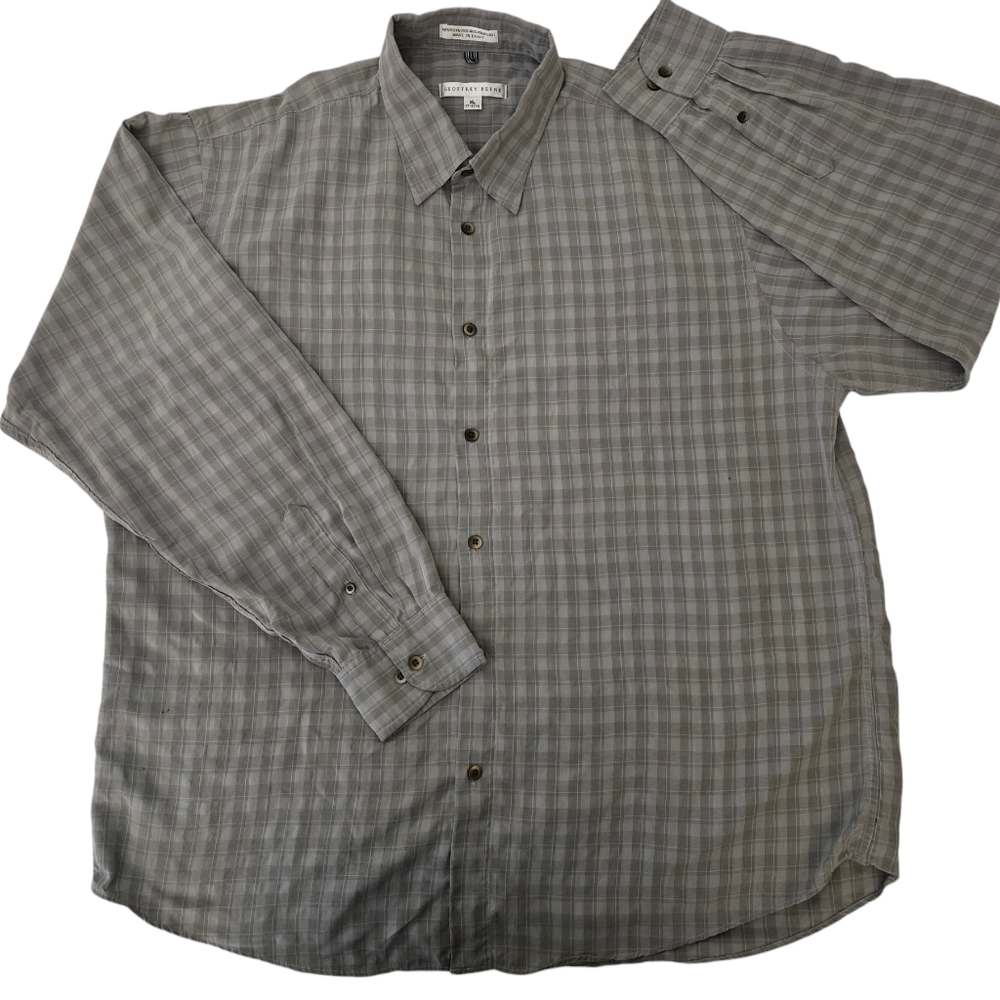 Geoffry Beene Mens Classic Grey Plaid Wrinkle Free  Button Up Shirt Size XL